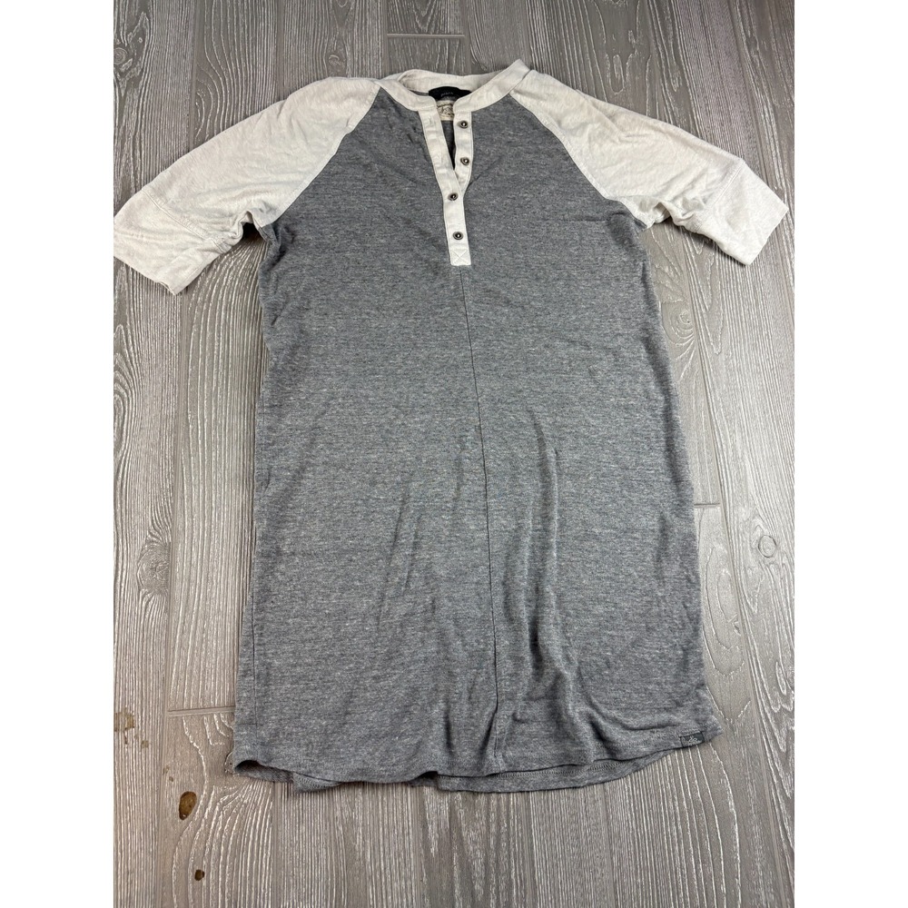 Prana Womens Gray Short Sleeve Henley Tunic Top Pockets Small